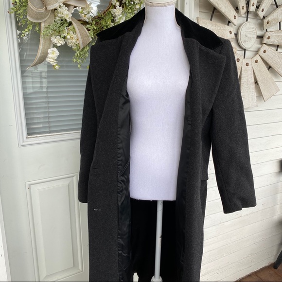 Vintage Full Length Wool Coat Black Velvet Collar - Picture 6 of 13